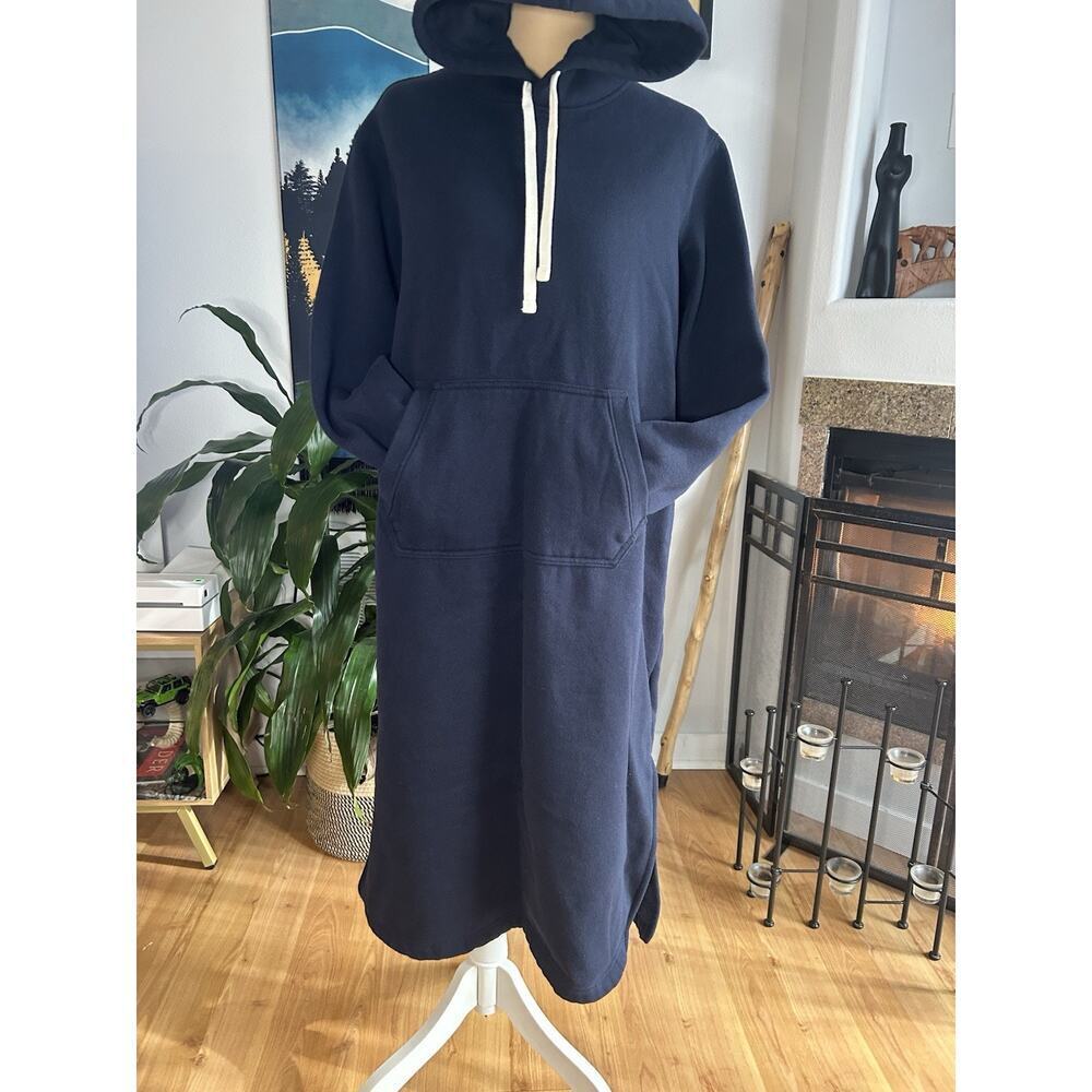 Lands' End Women’s S Navy Blue Hooded Lounger Sweater Dress Cozy Athleisure - Picture 3 of 10